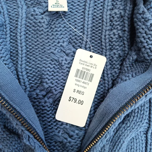 L.L. Bean Women's Cable Knit Blue Cardigan - Picture 6 of 7